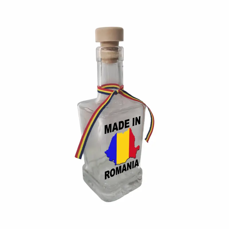 Made in romania, sticla cu mesaj patrata, 250 ml, model divgs318 06 00
